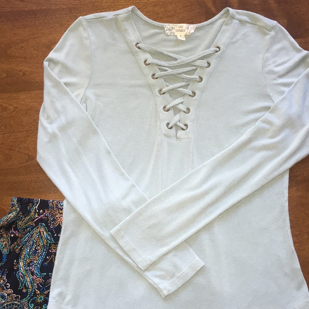 Pink Republic Sage Green Lace Front Knit Top